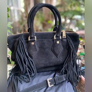 Diane von Fürstenberg Black Gold Studded Fringe Crossover Handbag.